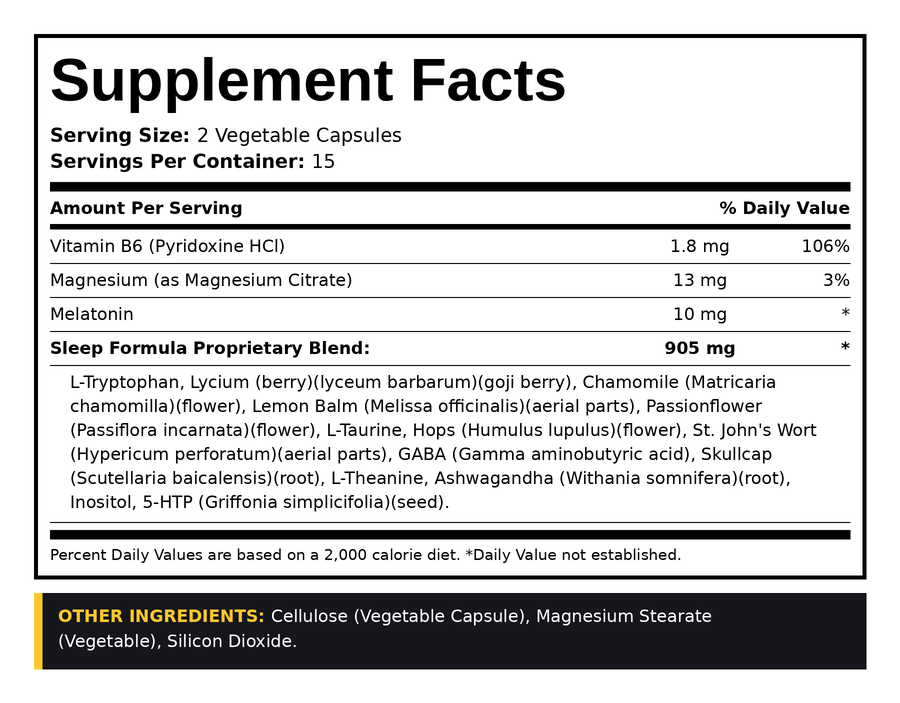 Supplement Facts panel for Sleep Formula